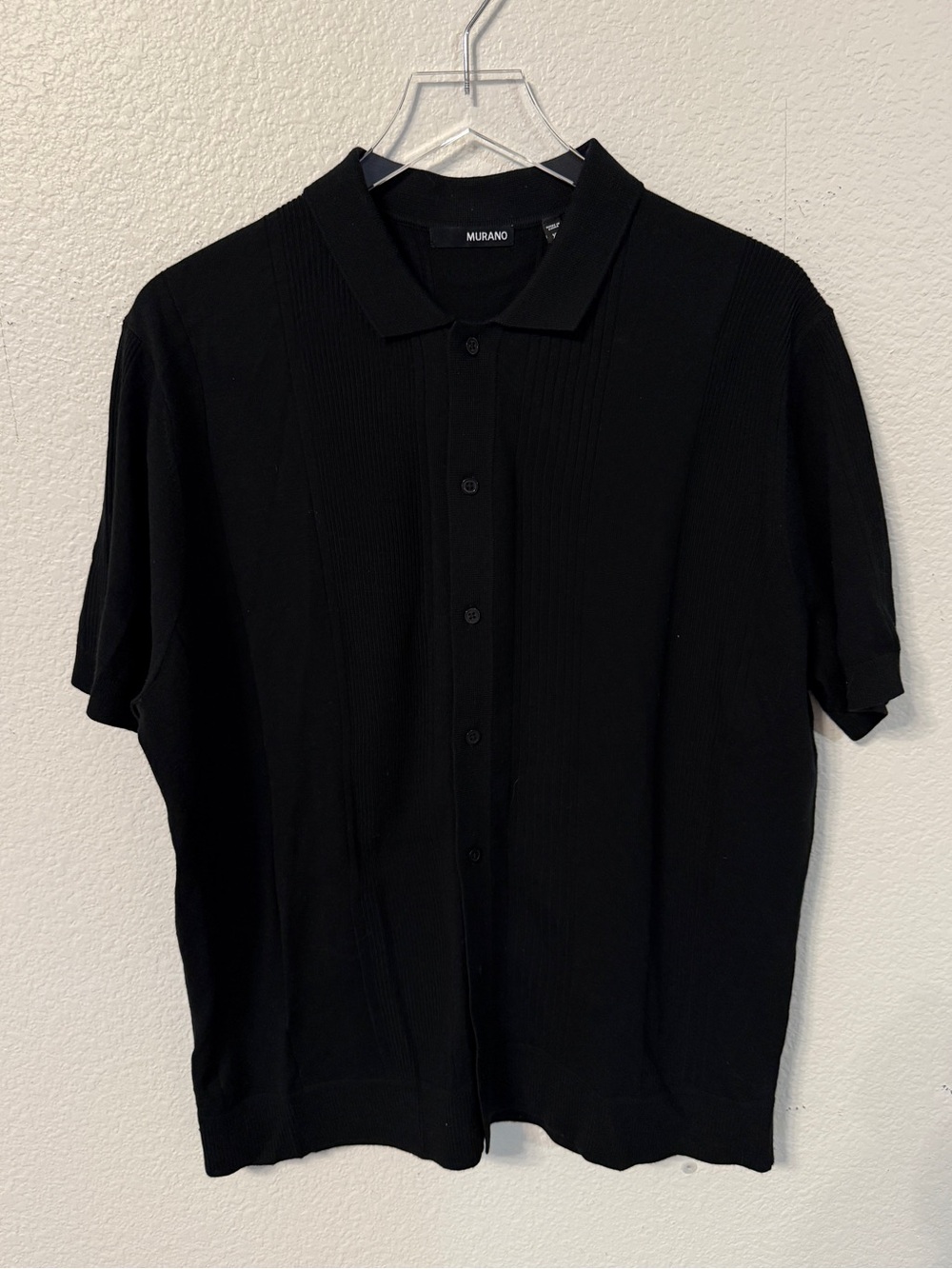 Murano Black Short-Sleeve Knit Button Down Shirt